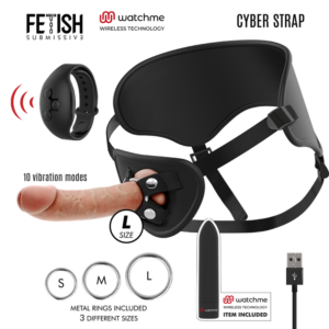 FETISH SUBMISSIVE CYBER STRAP - GESCHIRR MIT DILDO- UND BULLET-FERNBEDIENUNGS-WATCHME-L-TECHNOLOGIE