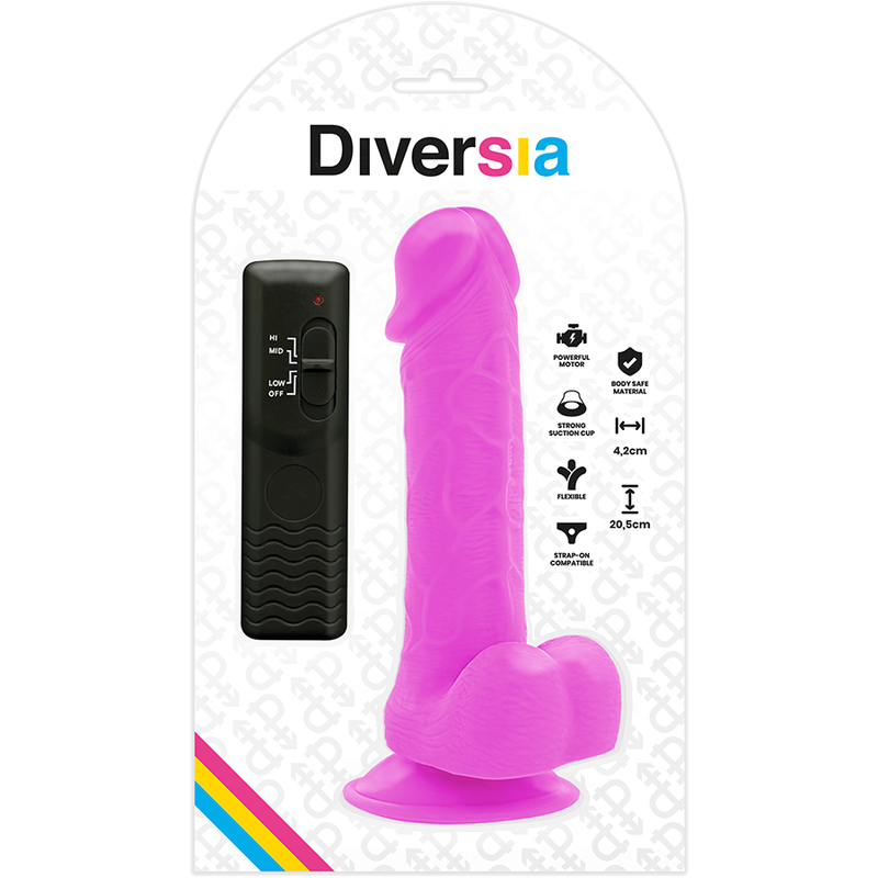 DIVERSIA - Flexibler vibrierender Dildo Lila 20,5 cm -O- 4,2 cm