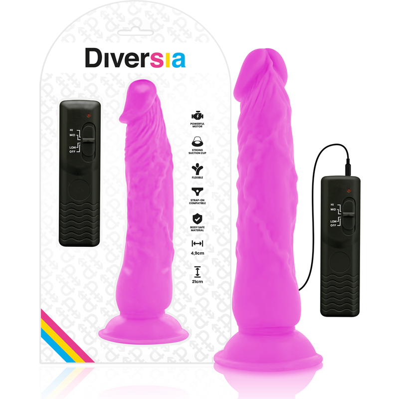 DIVERSIA - Flexibler vibrierender Dildo Lila 21 cm -O- 4,9 cm