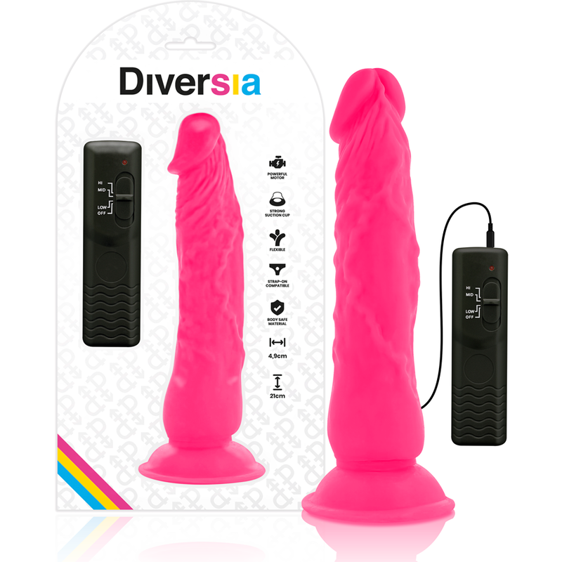 DIVERSIA - Flexibler vibrierender Dildo Rosa 21 cm -O- 4,9 cm