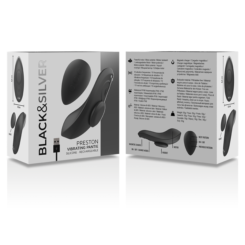 BLACK&SILVER - PRESTON wiederaufladbarer Silikon-Vibrator-Pantie Schwarz