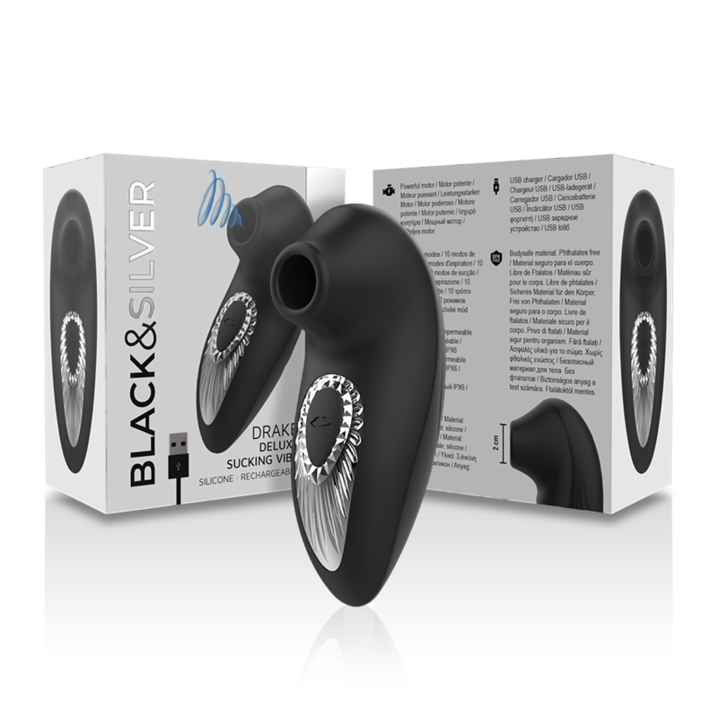 BLACK&SILVER - DRAKE DELUXE SAUG-VIBRATOR WIEDERAUFLADBAR SILIKON SCHWARZ