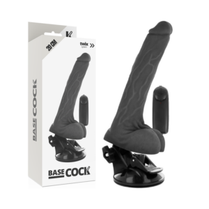 BASECOCK - Realistischer Vibrator mit Fernbedienung Schwarz mit Hoden 20 cm -O- 4 cm