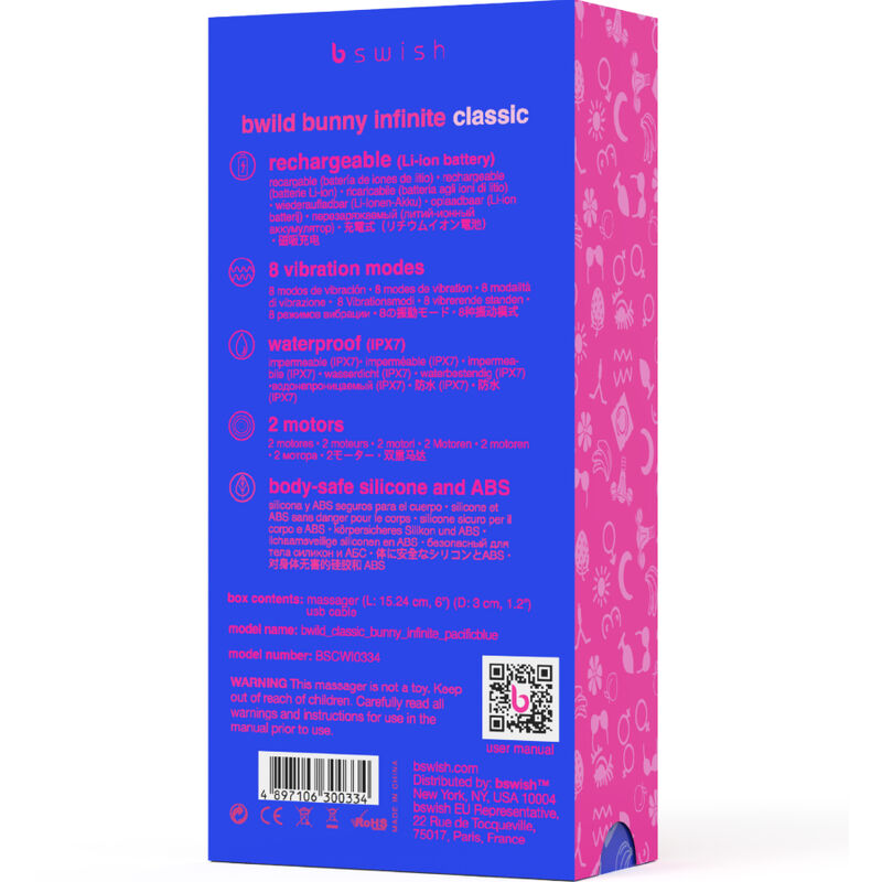 B SWISH - BWILD BUNNY INFINITE klassischer wiederaufladbarer Vibrator aus blauem Silikon