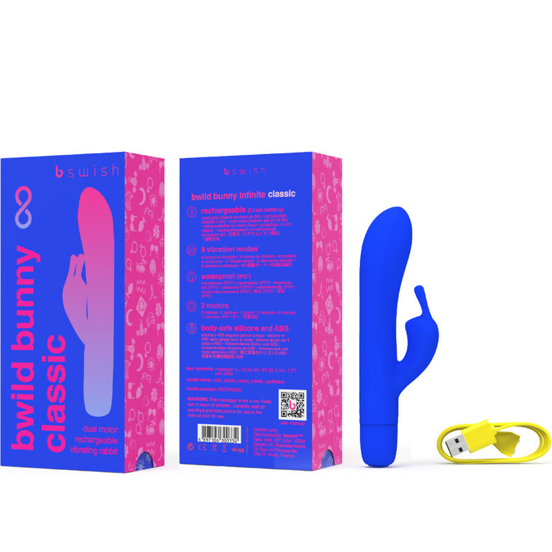 B SWISH - BWILD BUNNY INFINITE klassischer wiederaufladbarer Vibrator aus blauem Silikon