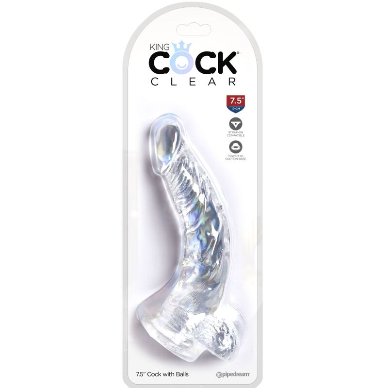 KING COCK - CLEAR REALISTISCH GEBOGENER PENIS MIT 16,5 CM TRANSPARENTEN EIERN