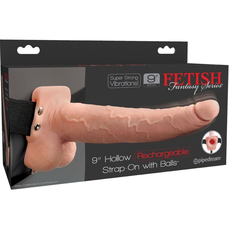 FETISH FANTASY SERIES - Verstellbarer Gurt realistischer Penis mit wiederaufladbaren Bällen und Vibrator 23 cm