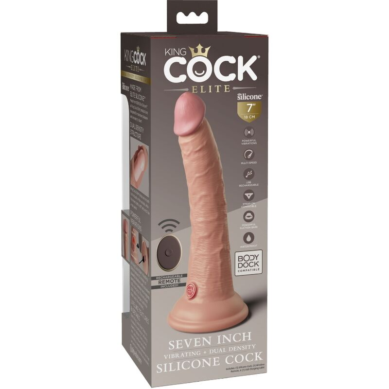 KING COCK - ELITE realistischer Dildo Vibrator & Silikon Fernbedienung 17,8 cm
