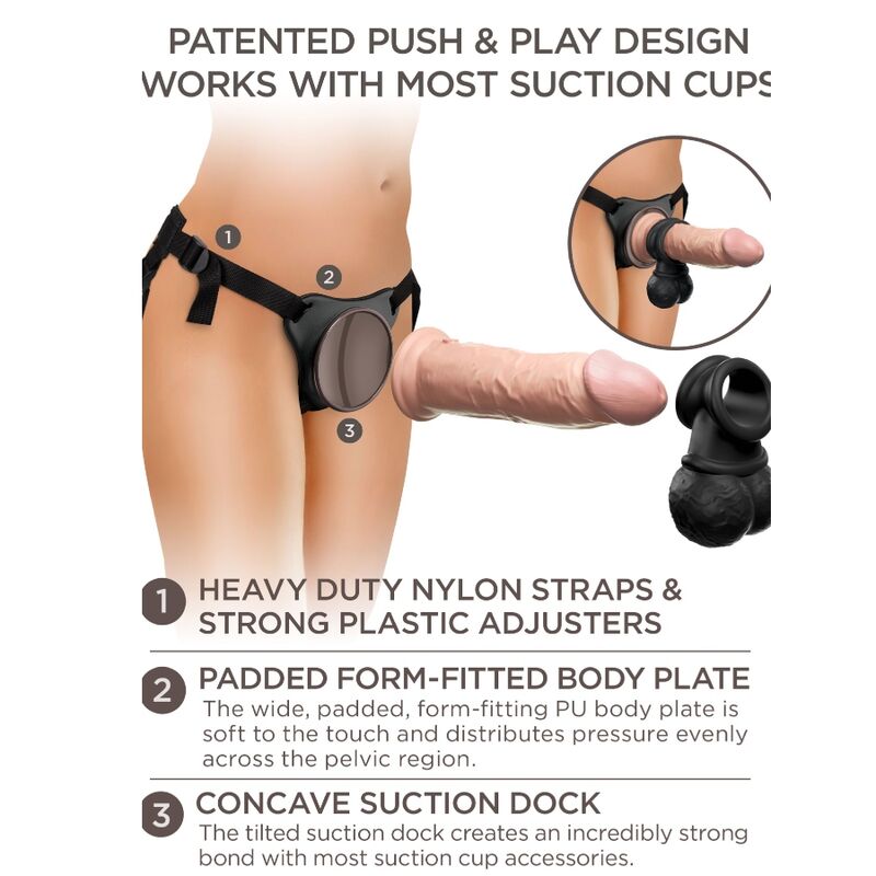KING COCK - ELITE DELUXE VERSTELLBARES HARNESS-KIT RING MIT HODEN & DILDO 20,3 CM