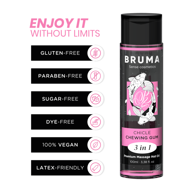 BRUMA - Premium-Massageöl mit Wärmeeffekt, Gum-Geschmack 3 in 1 - 100 ml