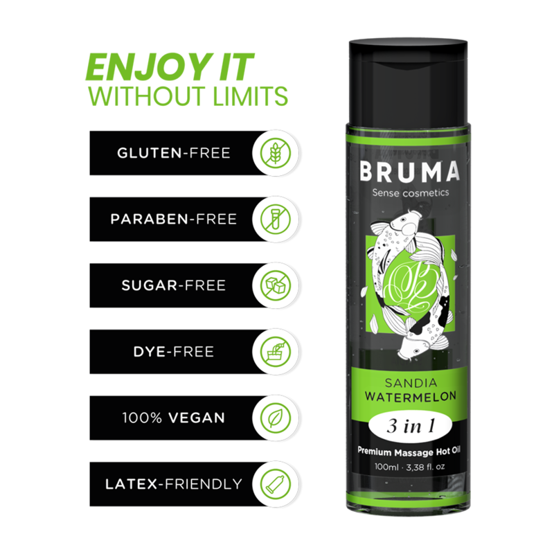 BRUMA - Premium-Massageöl mit Wärmeeffekt, Wassermelone-Geschmack 3 in 1 - 100 ml
