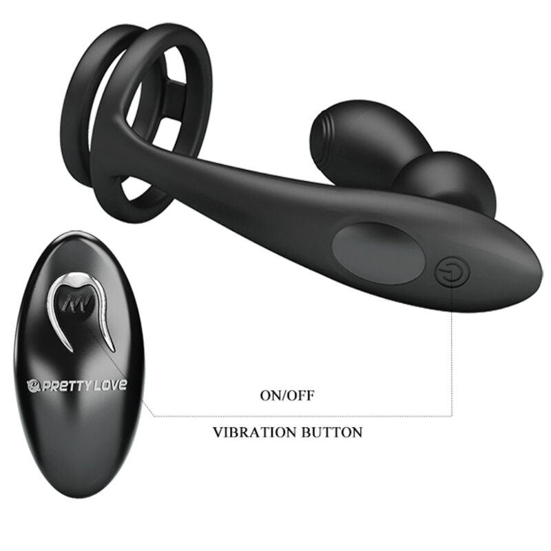 PRETTY LOVE - MARSHALL Penisring mit vibratorischem Analplug und Fernbedienung