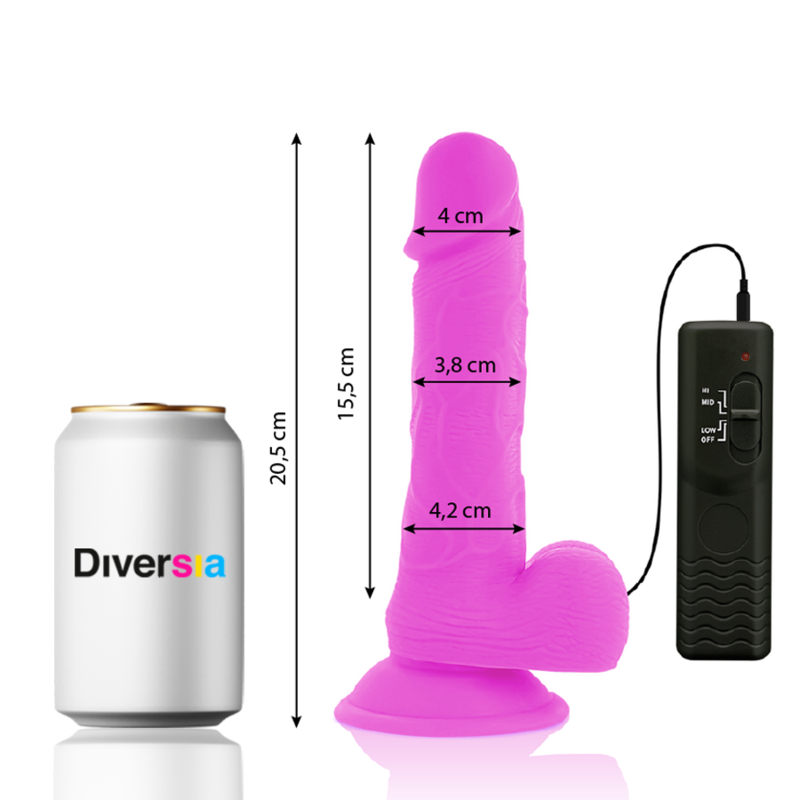 DIVERSIA - Flexibler vibrierender Dildo Lila 20,5 cm -O- 4,2 cm