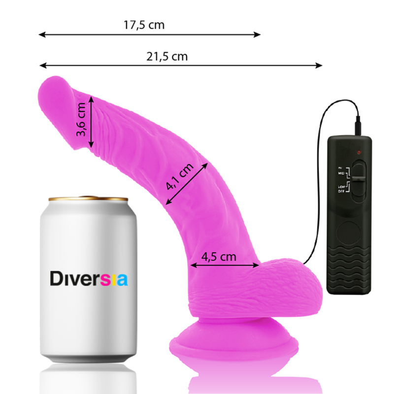 DIVERSIA - Flexibler vibrierender Dildo Lila 21,5 cm -O- 4,5 cm