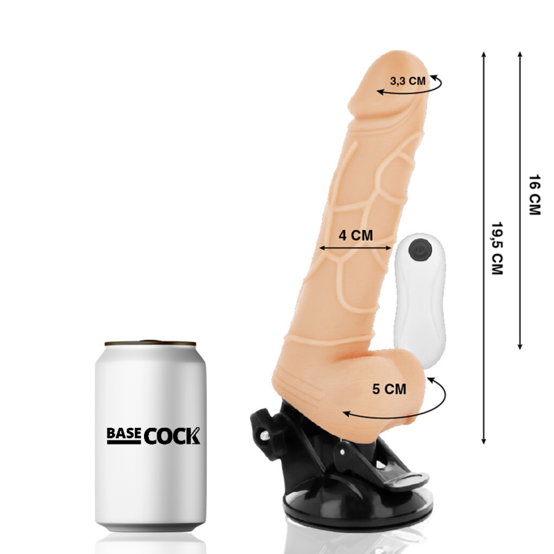 BASECOCK - Realistischer Vibrator mit Fernbedienung, natürlich mit Hoden, 19,5 cm -O- 4 cm