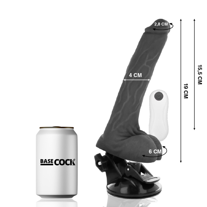 BASECOCK - Realistischer Vibrator mit Fernbedienung Schwarz 19 cm -O- 4 cm