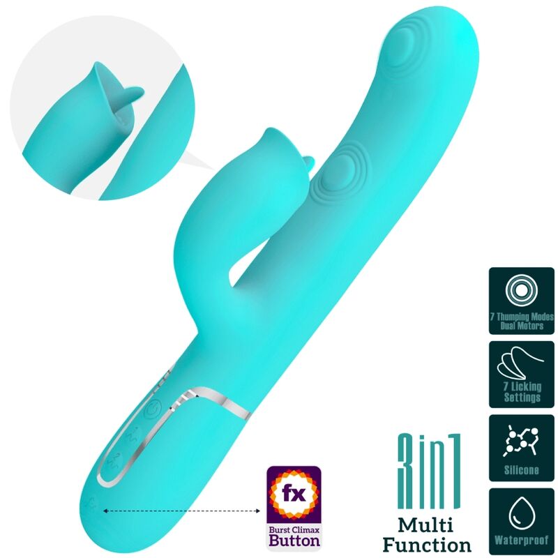 PRETTY LOVE - KANINCHENVIBRATOR MIT LECKENDEN AQUAGRÜN