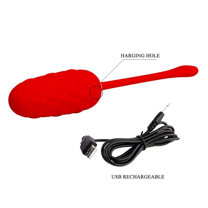 PRETTY LOVE - VIBRATIONS-EI MIT ROTER WIEDERAUFLADBARER MEERESTEXTUR