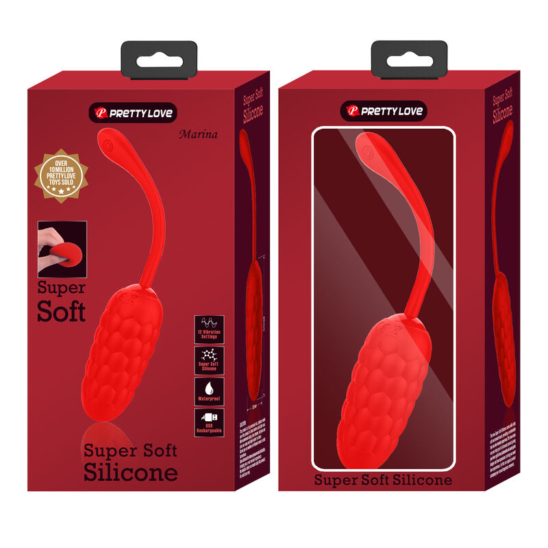 PRETTY LOVE - VIBRATIONS-EI MIT ROTER WIEDERAUFLADBARER MEERESTEXTUR