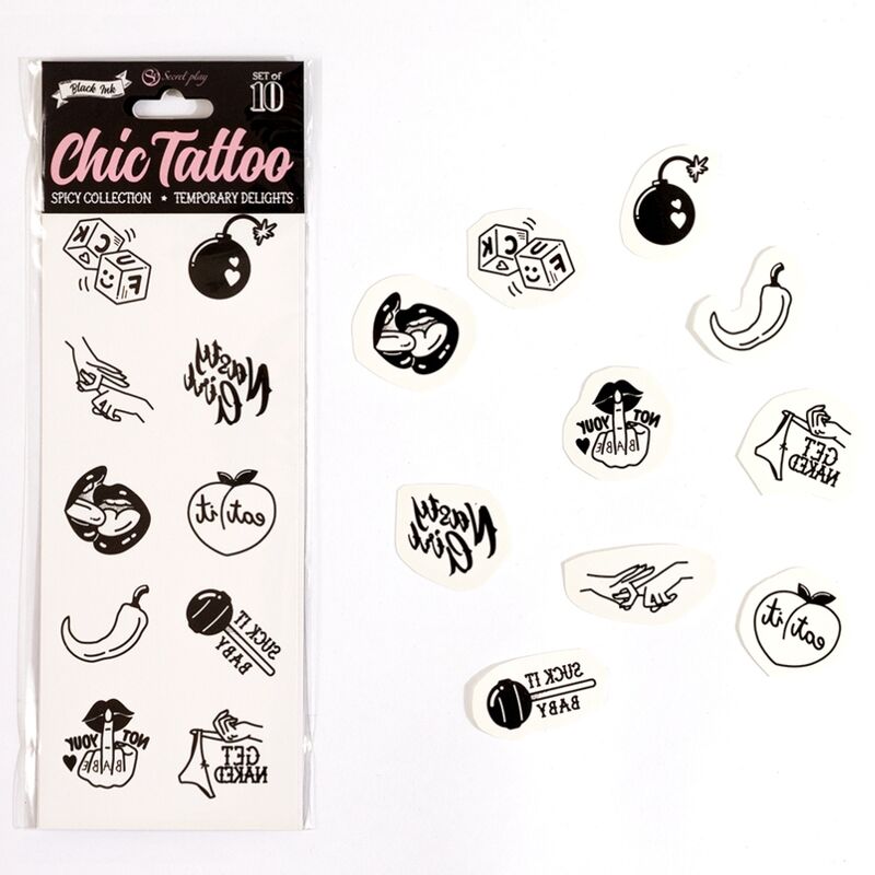 SECRET PLAY - SET MIT 10 TEMPORÄREN TATTOOS AUS DER SPICY KOLLEKTION