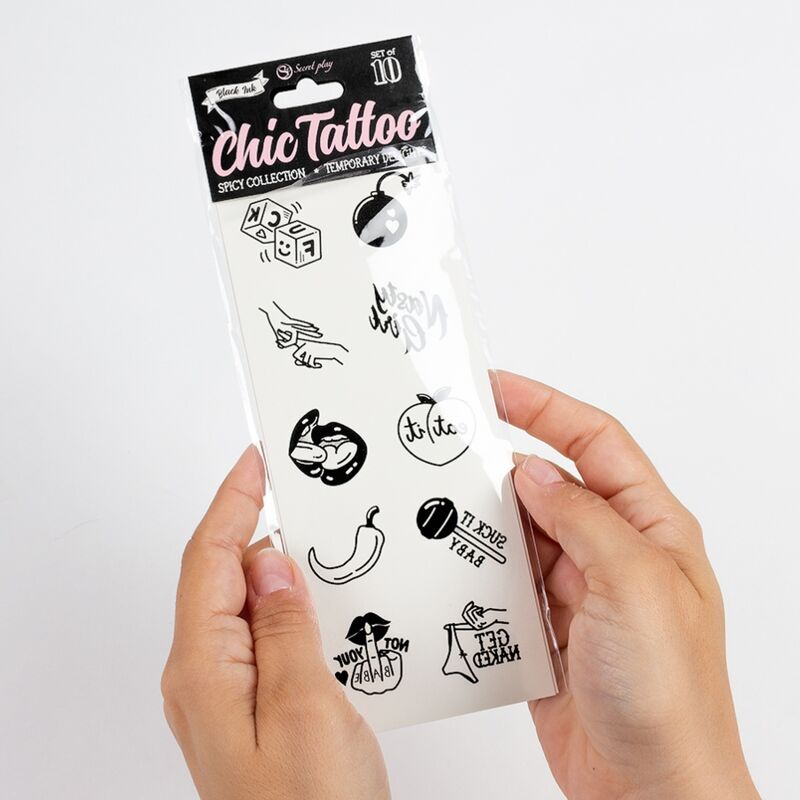 SECRET PLAY - SET MIT 10 TEMPORÄREN TATTOOS AUS DER SPICY KOLLEKTION