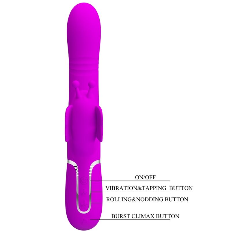 PRETTY LOVE - Multifunktions-Kaninchenvibrator 4 in 1 Schmetterling Fuchsia