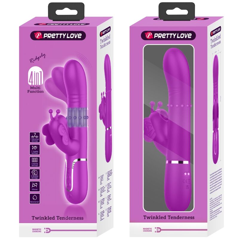 PRETTY LOVE - Multifunktions-Kaninchenvibrator 4 in 1 Schmetterling Fuchsia