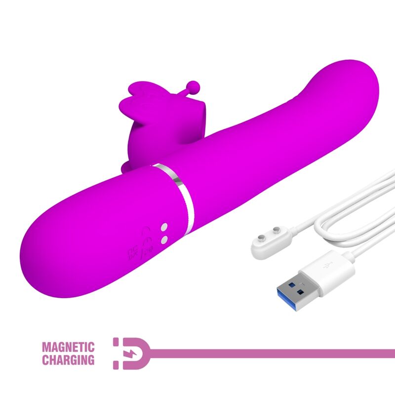 PRETTY LOVE - Multifunktions-Kaninchenvibrator 4 in 1 Schmetterling Fuchsia