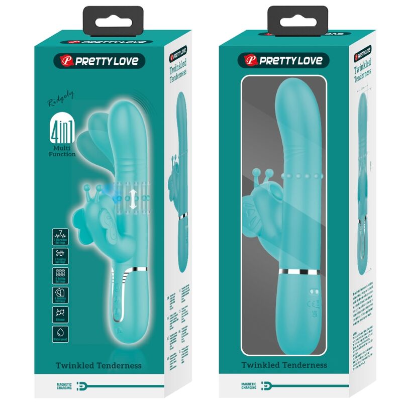 PRETTY LOVE - Multifunktions-Kaninchenvibrator 4 in 1 Schmetterling Aquagrün