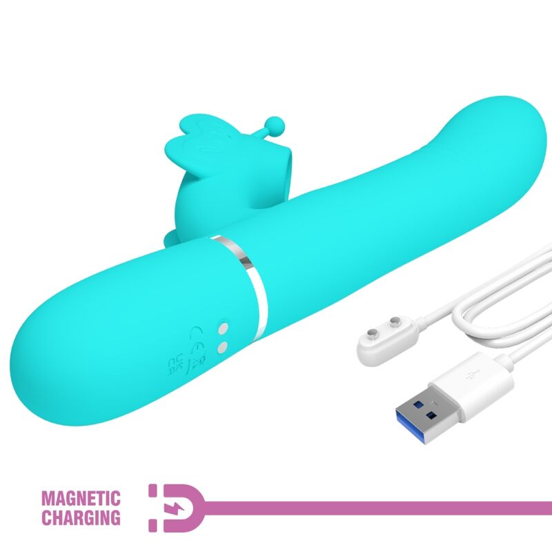 PRETTY LOVE - Multifunktions-Kaninchenvibrator 4 in 1 Schmetterling Aquagrün