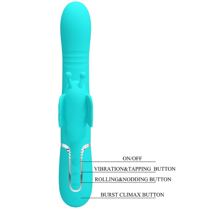 PRETTY LOVE - Multifunktions-Kaninchenvibrator 4 in 1 Schmetterling Aquagrün