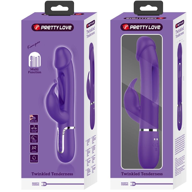 PRETTY LOVE - KAMPAS RABBIT 3 IN 1 Multifunktionsvibrator mit Zunge Lila