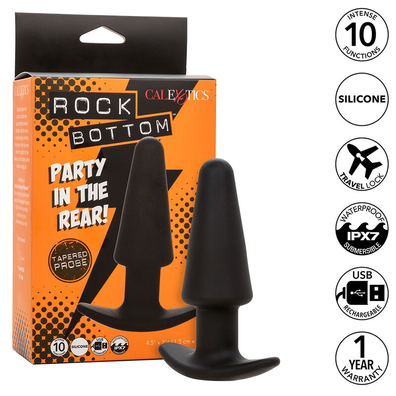 CALEXOTICS - ROCK BOTTOM TAPERED ANALPLUG 10 VIBRATIONEN SILIKON SCHWARZ