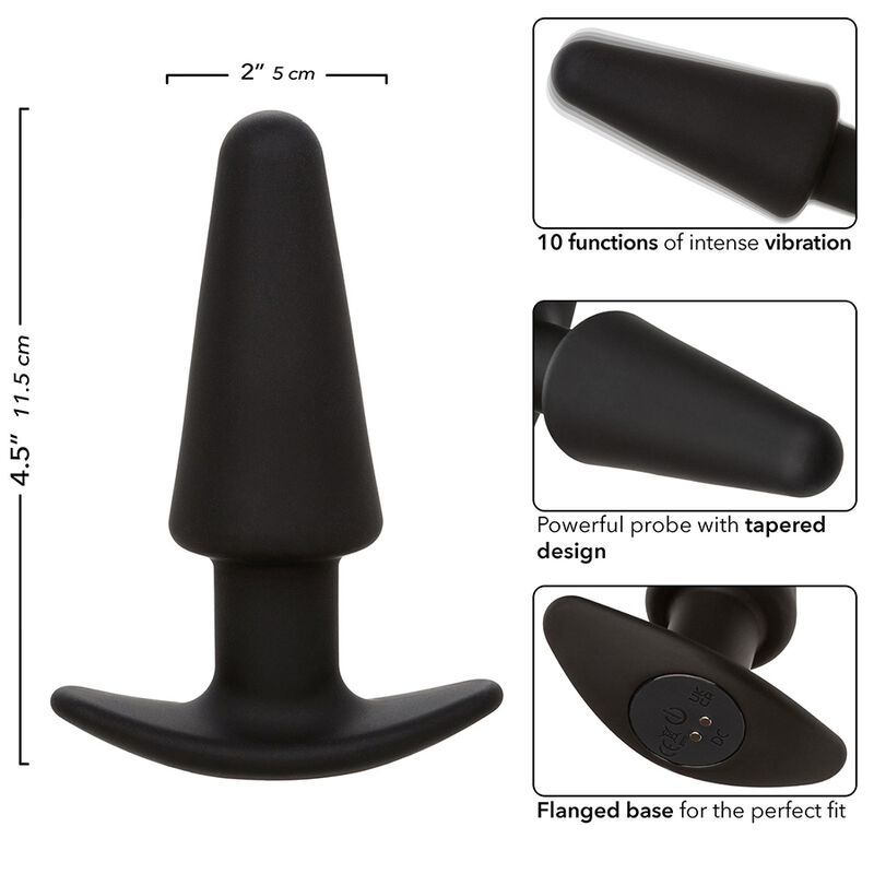 CALEXOTICS - ROCK BOTTOM TAPERED ANALPLUG 10 VIBRATIONEN SILIKON SCHWARZ