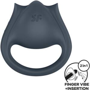 SATISFYER - PERFECT PAIR 2 Multivibrator 2 in 1 Penisring und Fingerstimulator Grau
