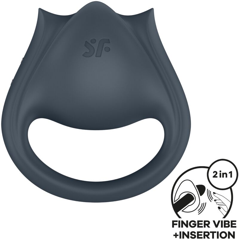 SATISFYER - PERFECT PAIR 2 Multivibrator 2 in 1 Penisring und Fingerstimulator Grau