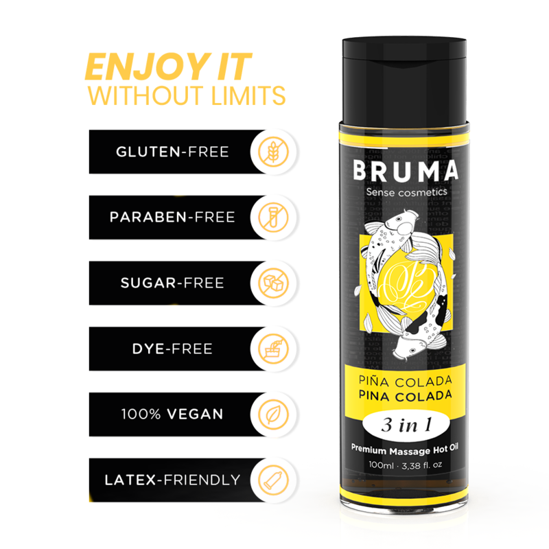 BRUMA - Premium-Massageöl mit Wärmeeffekt, Pina Colada-Geschmack 3 in 1 - 100 ml