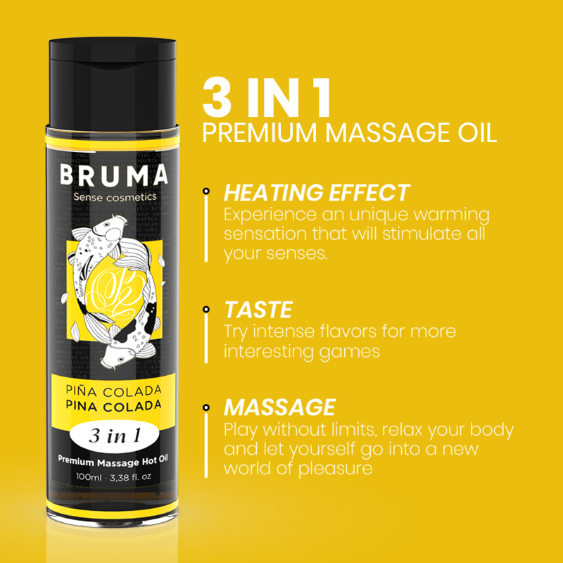 BRUMA - Premium-Massageöl mit Wärmeeffekt, Pina Colada-Geschmack 3 in 1 - 100 ml