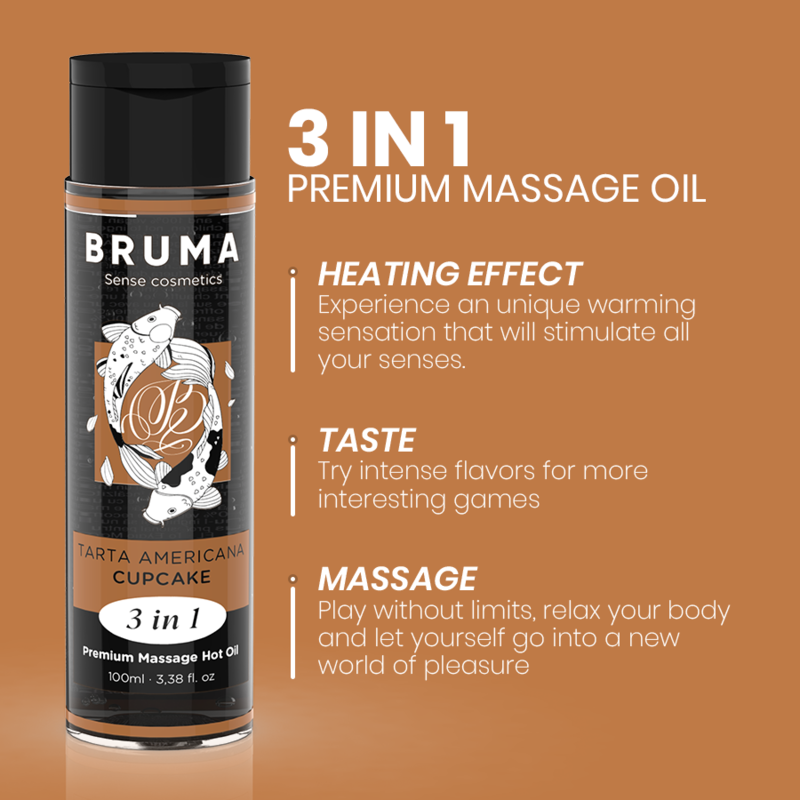 BRUMA - Premium-Massageöl mit Wärmeeffekt, Cupcake-Geschmack 3 in 1 - 100 ml