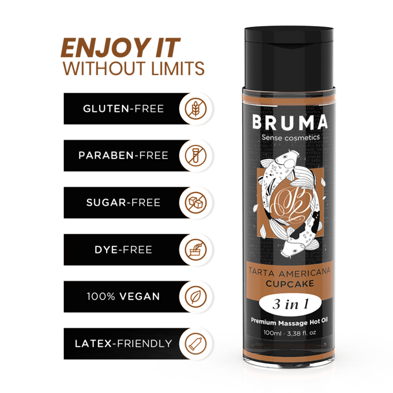 BRUMA - Premium-Massageöl mit Wärmeeffekt, Cupcake-Geschmack 3 in 1 - 100 ml