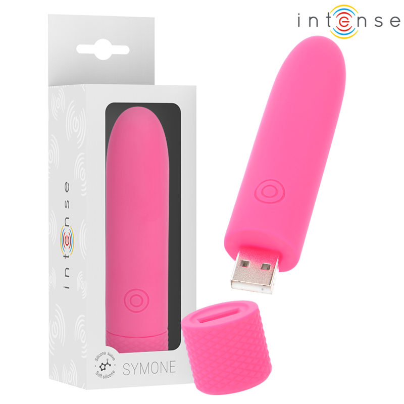 INTENSE - SYMONE USB-wiederaufladbarer vibrierender Bullet 8 Vibrationen Rosa 10 x 2,2 cm