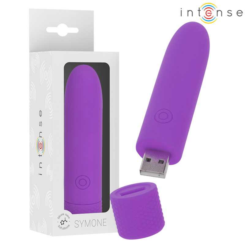 INTENSE - SYMONE USB-wiederaufladbarer vibrierender Bullet 8 Vibrationen Lila 10 x 2,2 cm