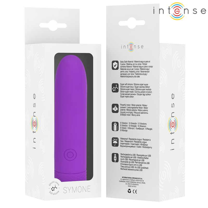 INTENSE - SYMONE USB-wiederaufladbarer Bullet-Vibrator 8 Vibrationen Lila 10 x 2,2 cm