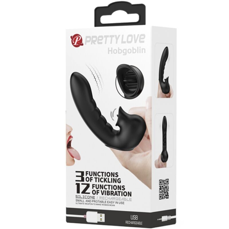 PRETTY LOVE - HOBGOBLIN VIBRIERENDE FINGERHÜLLE 12 VIBRATIONEN + KLITORISSIMULATOR SCHWARZ