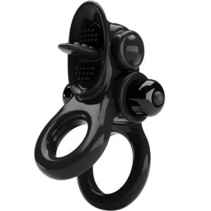 PRETTY LOVE - PASSIONATE RING DOPPELTEN VIBRATIONSRING + KLITORISSTIMULATOR SCHWARZ