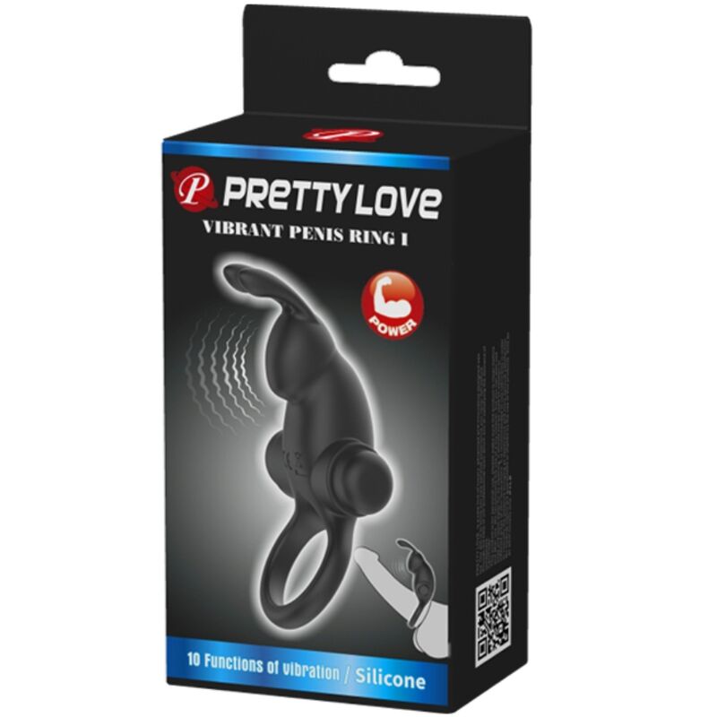 PRETTY LOVE - Vibrationsring + Rabbit-Klitorisstimulator 10 Vibrationen Schwarz