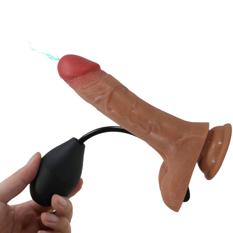PRETTY LOVE - UNIVERSAL GURT SLIP MIT VIBRIERENDEM UND SPRITZENDEN DILDO 15,5 CM MULATO