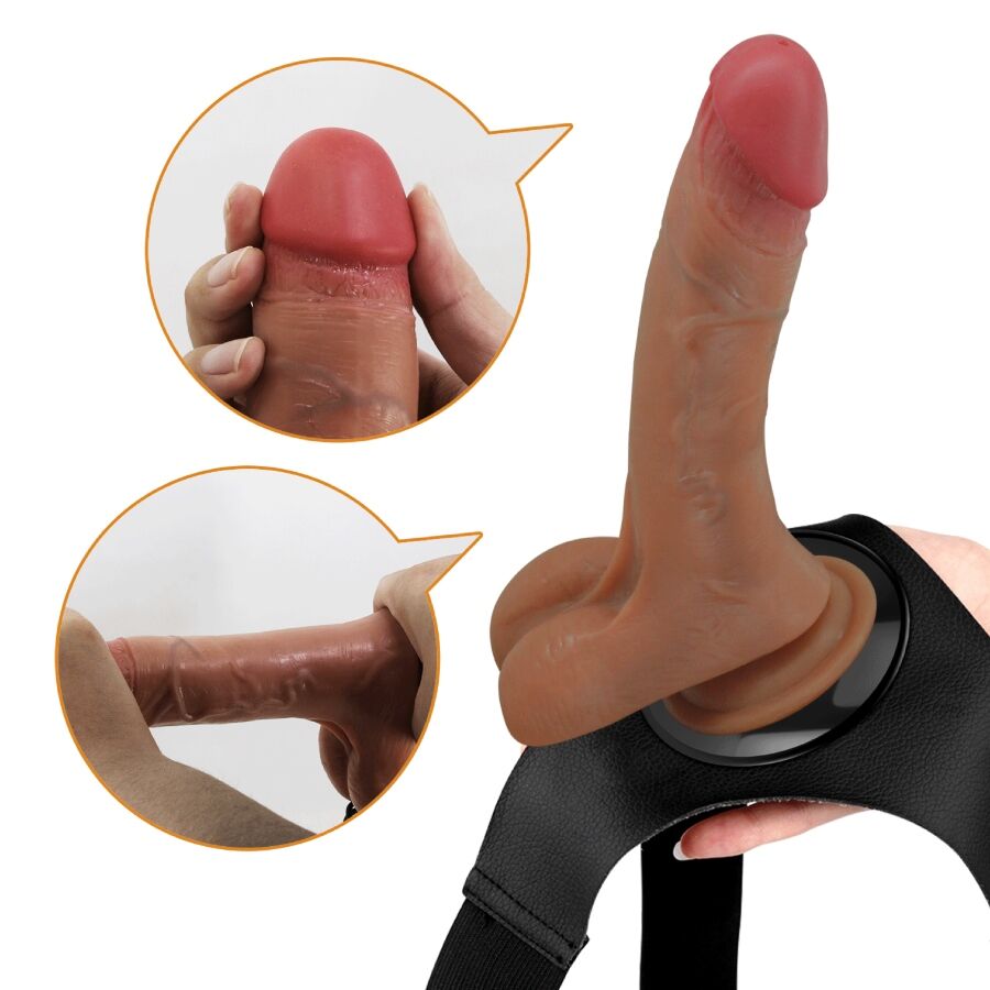 PRETTY LOVE - UNIVERSAL GURT SLIP MIT VIBRIERENDEM UND SPRITZENDEN DILDO 15,5 CM MULATO