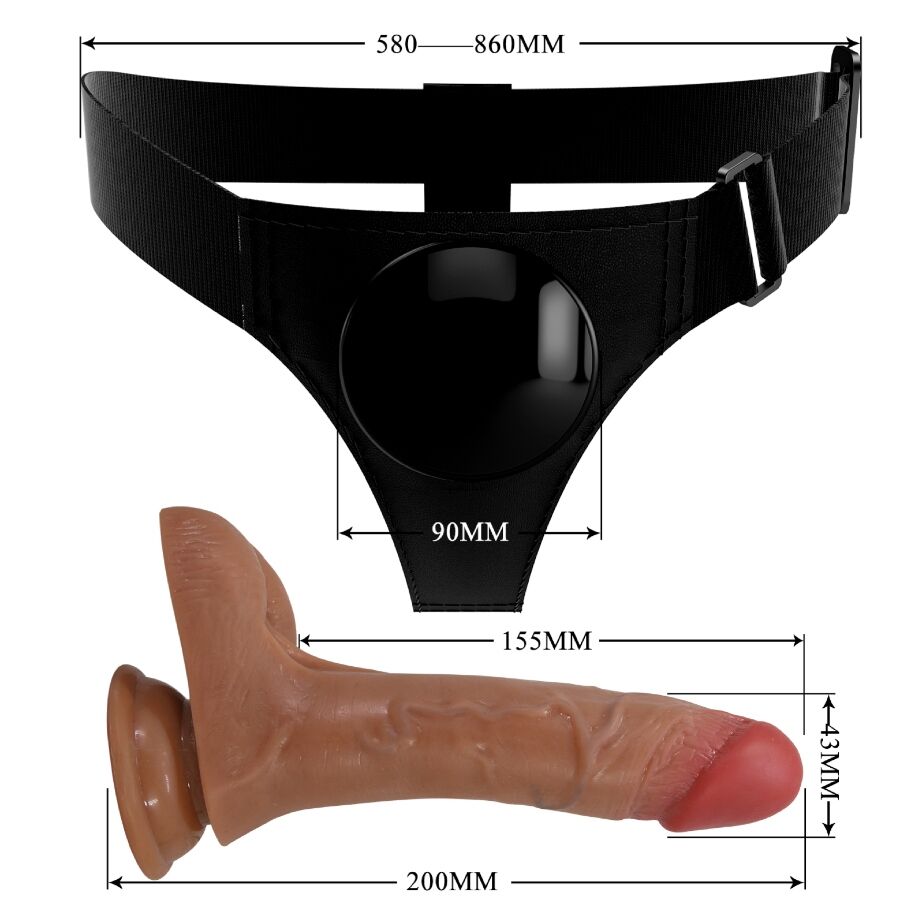 PRETTY LOVE - UNIVERSAL GURT SLIP MIT VIBRIERENDEM UND SPRITZENDEN DILDO 15,5 CM MULATO