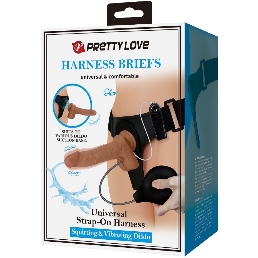 PRETTY LOVE - UNIVERSAL GURT SLIP MIT VIBRIERENDEM UND SPRITZENDEN DILDO 15,5 CM MULATO